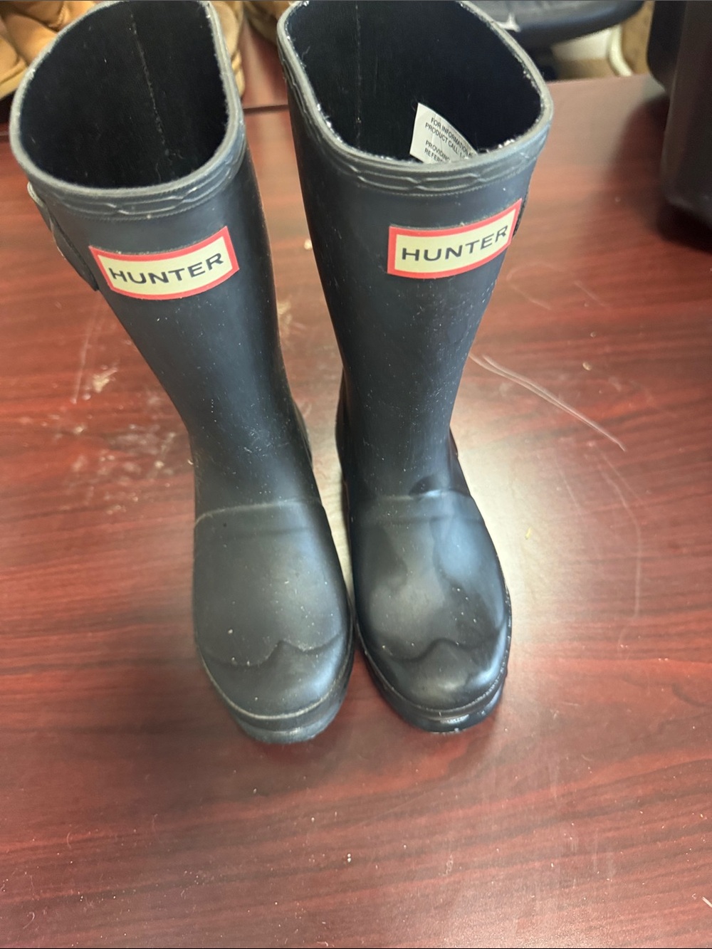 Hunter Kids Black Rain Boots with Red Logo Trim